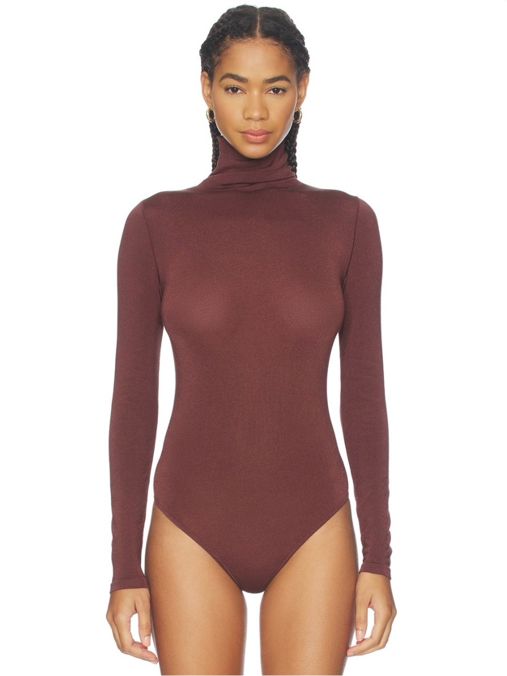 Wolford Colorado Long Sleeve Turtleneck Bodysuit - Deep Mahogany Brown NWT